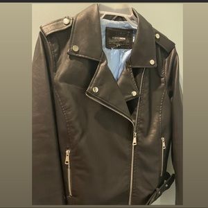 Faux Leather Motto Jacket